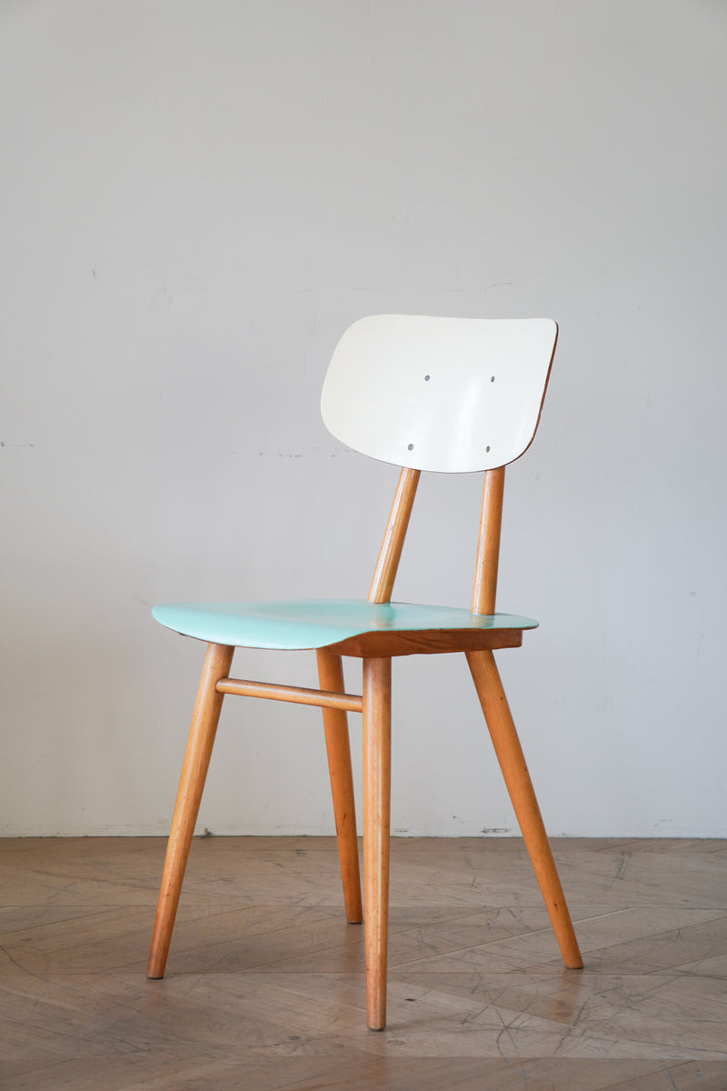 Wooden Chair by TON(two-tone painted/light blue, ivory) 木製 ダイニングチェア