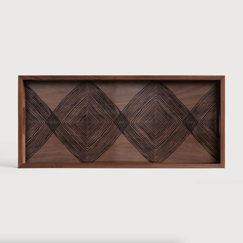 Linear Squares glass tray - Rectangular Walnut