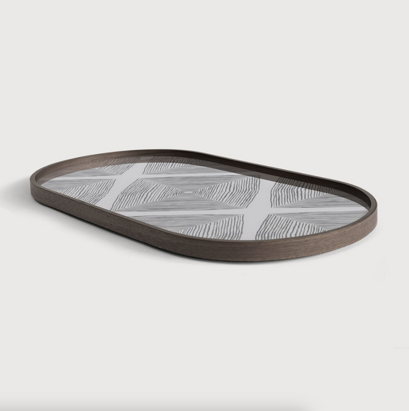 Linear Squares glass tray - Oblong Dark wood